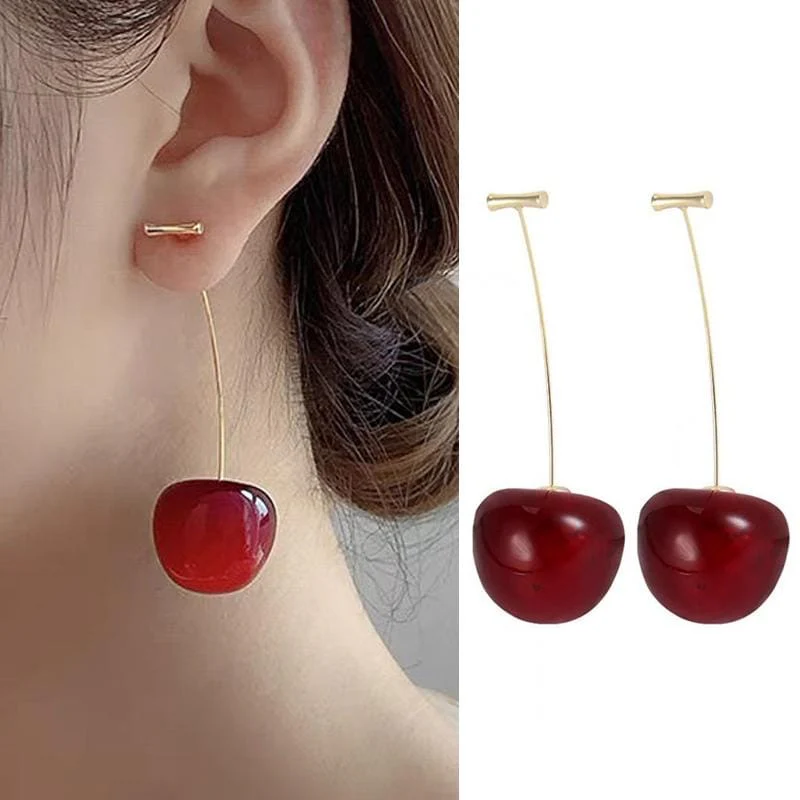 Cute Cherry Fruit Drop Dangle Earrings - Image 4