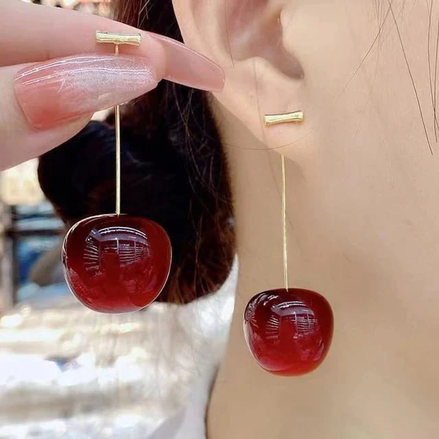 Cute Cherry Fruit Drop Dangle Earrings - Image 5