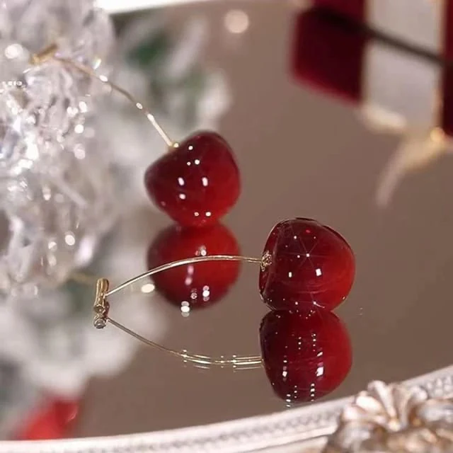 Cute Cherry Fruit Drop Dangle Earrings - Image 3