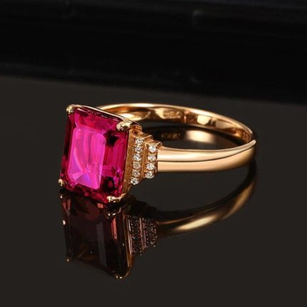 Luxury Rose Gold Rectangle Shape Clear Red Zircon Adjustable Ring